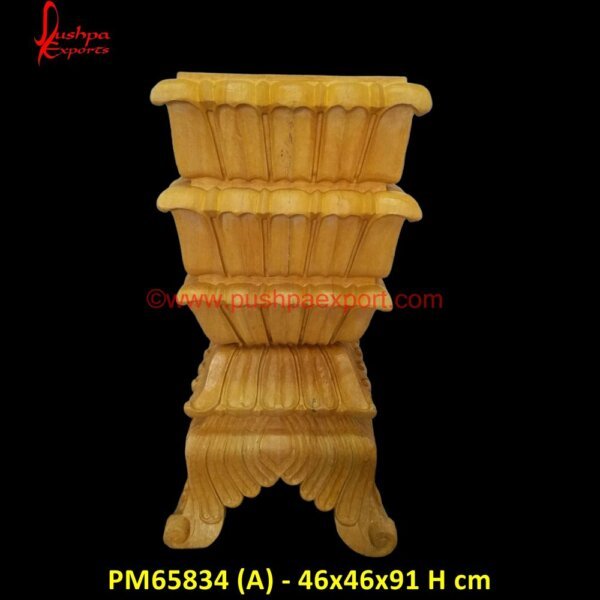 Yellow Teak Sandstone Tulsi Pot PM65834 (A) - 46x46x91 H cm marble tulsi kyara,marble tulsi planter,marble tulsi pot,marble tulsi pot design,marble tulsi pot in bangalore,marble tulsi.jpg