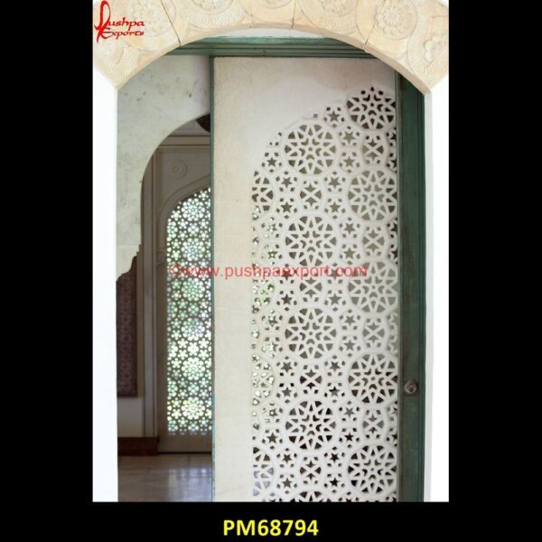 White Stone Carved Jali Work PM68794 jodhpur stone jali design,jali stone,jaisalmer stone jali,gwalior mint stone jali,granite jali,elevation stone jali,dholpur stone jali,cnc stone jali design,white marble jali,what.jpg