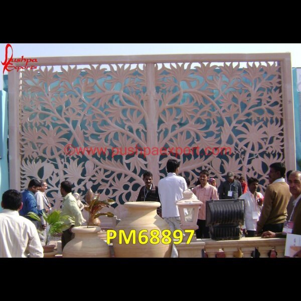 Flower Design Carved White Marble Screen PM68897 patio stone screening,marble screen,marble partition wall,marble partition,black marble screen,limestone screen,stone jali work,stone jali wall,stone jali railing,stone jali price,.jpg