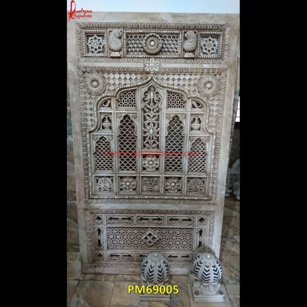 Antique Finish White Marble Jali PM69005 stone jali in dausa,stone jali design manufacturer,stone jali 3d model,stone carving jali,sikandra stone jali,pink stone jali,pink marble jali,outdoor stone jali,marble jali screen.jpg