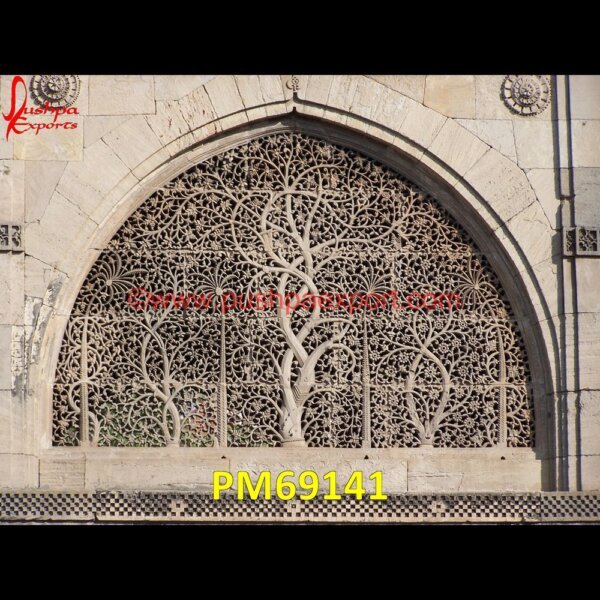 Tree Design Carved Sandstone Jali PM69141 pink stone jali,pink marble jali,outdoor stone jali,marble jali screen,marble jali partition,marble jali manufacturer,marble jali india,marble jali antique,limestone jali,kota ston.jpg