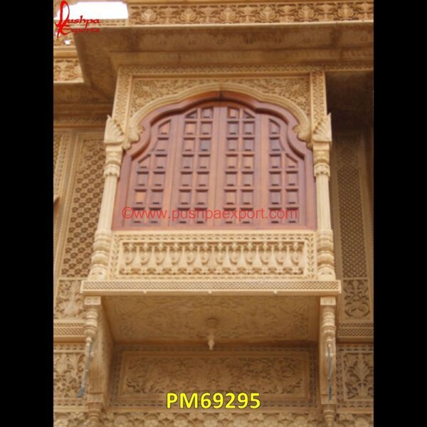 Carving Jharokha Of Natural Sandstone PM69295 stone carved jharokha,stone jharokha designs,marble window,stone window,marble jharokha,stone jharokha,jaisalmer stone jharokha price,sandstone jharokha,inlaid jharokha,inlay jharo.jpg