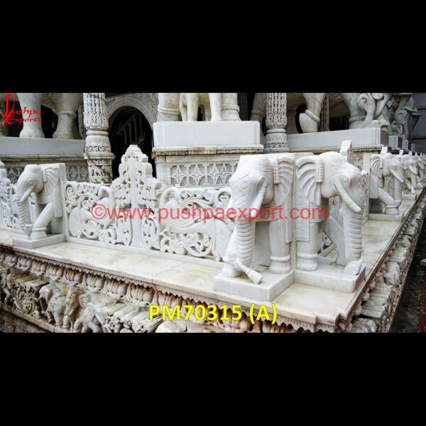 Elephant And Peacock Carved Marble Railing PM70315 (A) stone balcony balustrade,stone balcony railing,stone baluster railing,stone balustrades and handrails,stone deck railing,stone handrail,stone jali railing,stone railing balcony,sto.jpg