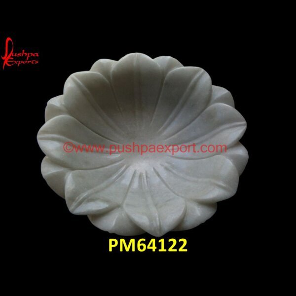 White Marble Flower Shape Bowl PM64122 grey marble fruit bowl,large marble fruit bowl,large white marble bowl,lotus marble bowl,lotus marble urli,marble flower bowl,marble fluted bowl,marble lotus bowl,marble petal bowl.jpg