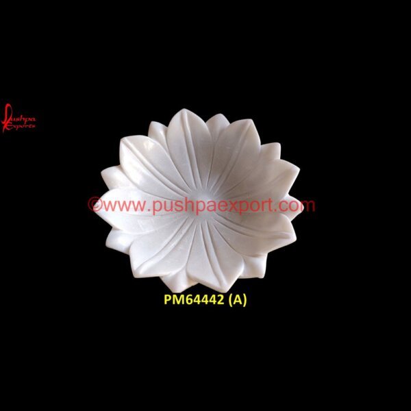 Carved White Marble Flower Shape Urli PM64442 (A) fluted marble bowl,large marble bowl,marble bowl decor,marble decorative bowl,marble dish,marble footed bowl,marble fruit bowl,marble pedestal bowl,ruffled marble bowl,small marble.jpg