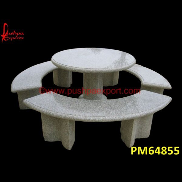 Curved Granite Bench With Table PM64855 stone seating benches,stone semi circle bench,stone sitting bench,stone slab bench,stone table and bench set,stone tables and benches,vintage garden bench for sale,vintage stone be.jpg