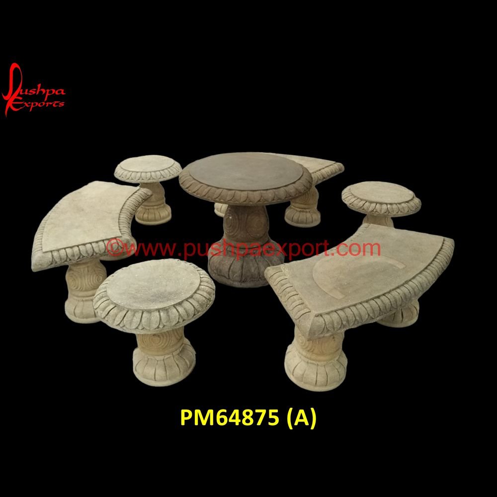 Stone Round Table With Bench PM64875 (A) vintage stone garden bench,white marble bench,garden benches,outdoor bench,outdoor cushioned bench,patio bench,benches for outside,curved outdoor bench,front porch bench,garden ben.jpg