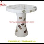 Round Bedside White Marble Inlay Table