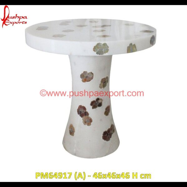 Round Bedside White Marble Inlay Table PM64917 (A) - 46x46x46 H cm vintage stone coffee table,waterfall inlay console table,white marble console table,white marble end table.jpg