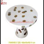 Round Bedside White Marble Inlay Table