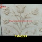 Rustic Finish Carving White Marble Wall Panel