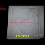 Horse Art Carving White Marble Panel