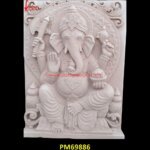 Ganesha Carved White Marble Wall Panel