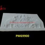 Elephant Design Carved White Marble Panel