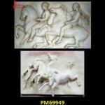 3D Horse Carving White Marble Wall Panel