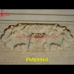 Rustic Finish Elephant Carved White Marble Panel