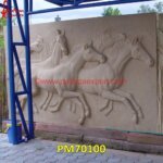 Carved Horse Design Sandstone Wall Panel