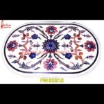 White Marble Inlay Work Oval Shape Table Top