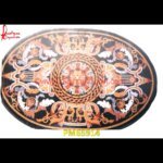 Black Marble Inlay Oval Shape Table Top