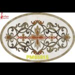 White Marble Pietra Dura Oval Shape Table Top