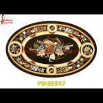 Pietra Dura Work Black Marble Stone Table Top