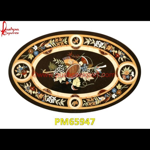 Pietra Dura Work Black Marble Stone Table Top PM65947 marble tile medallions,marble mosaic medallion,marble medallion floor tile,marble inlay work taj mahal,marble inlay work in jaipur,marble inlay work agra,marble inlay work,marble i.jpg