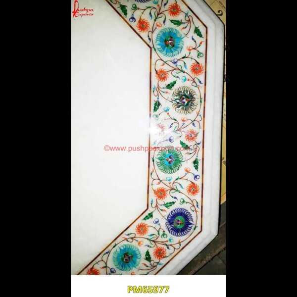 Flower Pichkari White Marble Table Top PM65977 pietre dure,pietra dura table,pietra dura,marble medallions,marble inlay tables,marble inlay,marble floor medallions,brass inlay marble tile,white marble inlay table tops,travertin.jpg