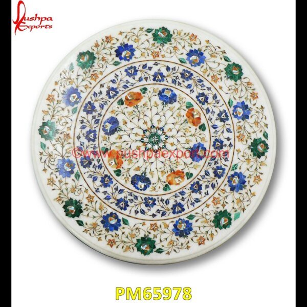 White Marble Flower Pichkari Table Top PM65978 pietra dura table,pietra dura,marble medallions,marble inlay tables,marble inlay,marble floor medallions,brass inlay marble tile,white marble inlay table tops,travertine mosaic med.jpg