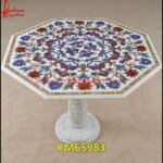 Natural Marble Flower Art Pichkari Work Table Top