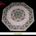 White Marble Green Flower Pichkari Work Medallion