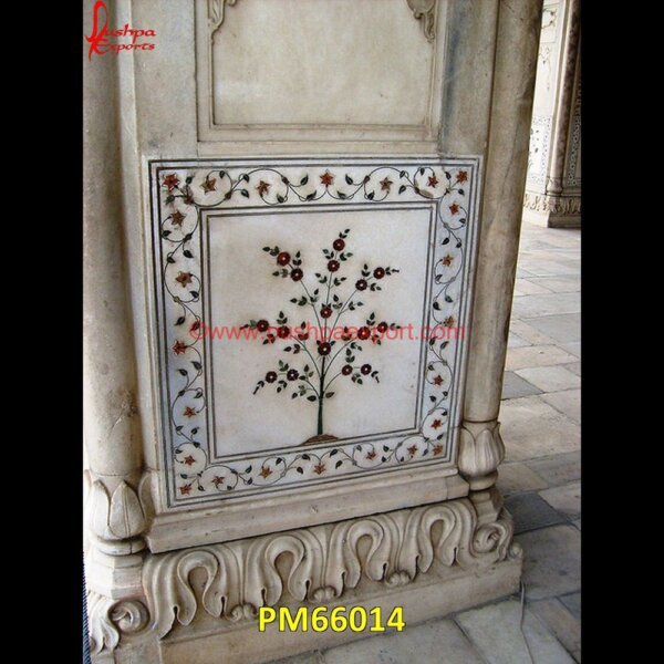 Tree Art Pichkari On White Marble Floor Tile PM66014 marble tile medallions,marble mosaic medallion,marble medallion floor tile,marble inlay work taj mahal,marble inlay work in jaipur,marble inlay work agra,marble inlay work,marble i.jpg