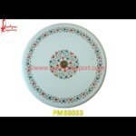 Pichkari Work On Round White Marble Table Top