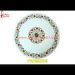 Round Marble Coffee Table Top With Pichkari Inlay