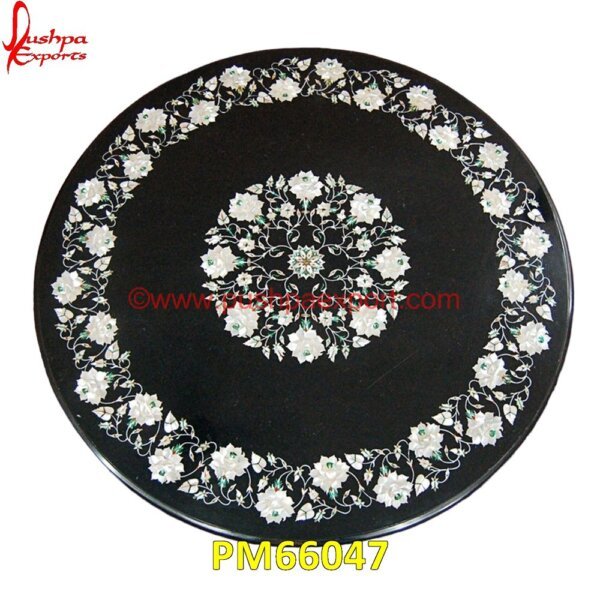 Tiny Design Inlay On Black Marble Table Top PM66047 pietra dura,marble medallions,marble inlay tables,marble inlay,marble floor medallions,brass inlay marble tile,white marble inlay table tops,travertine mosaic medallion,taj mahal i.jpg