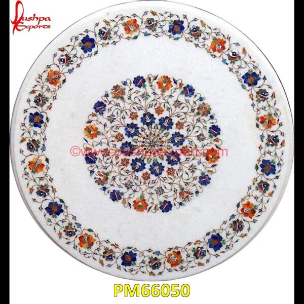 Round White Marble Stone Table Top With Inlay Work PM66050 marble inlay,marble floor medallions,brass inlay marble tile,white marble inlay table tops,travertine mosaic medallion,taj mahal inlay stones,stone wood inlay,stone inlay work,ston.jpg