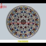 Round White Marble Pietra Dura Work Table Top