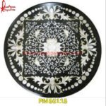 Pietra Dura Of Moder Art On Black Marble Round Medallion