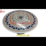 Round White Marble Table Top With Pichkari Work