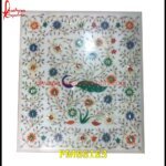 Peacock Design Pichkari Work White Marble Medallion