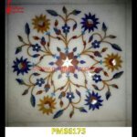 Flowers And Leaves Design Inlay On White Marble Floor Tile