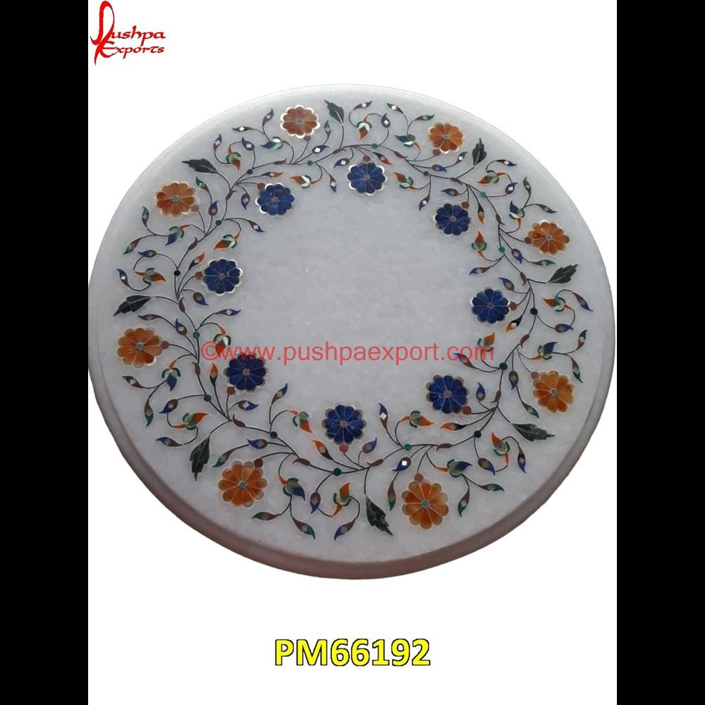 Round White Marble Coffee Table With Pichkari Work PM66192 brass inlay marble tile,white marble inlay table tops,travertine mosaic medallion,taj mahal inlay stones,stone wood inlay,stone inlay work,stone inlay table tops,stone inlay furnit.jpg