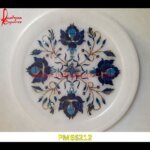 Tray Of White Marble With Blue Pichkari Work