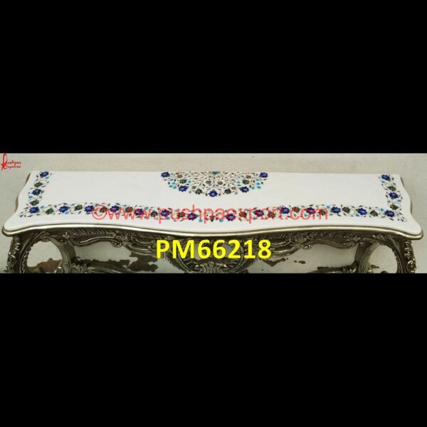 Pichkari On White Marble Living Room Table Top PM66218 mughal pietra dura,mosaic marble medallions,metal inlay in stone,medallion marble floor decor,marble tile medallions,marble mosaic medallion,marble medallion floor tile,marble inla.jpg