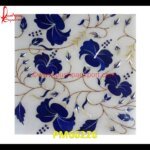 White Marble Floor Tile With Lapis Stone Inlay