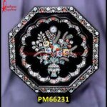 Polygonal Shape Black Marble Medallion With Pichkari Work