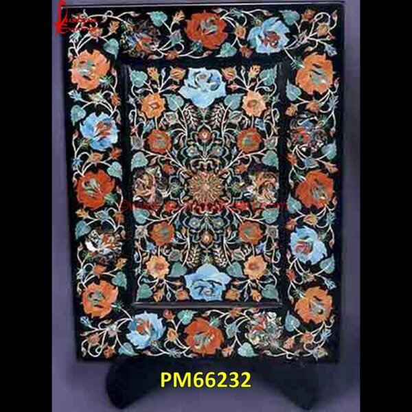 Flower Pichkari On Black Marble Table Top PM66232 marble inlay panel,marble inlay medallion,marble inlay handicrafts,marble inlay furniture,marble inlay flooring italy,marble inlay floor,marble inlay elephant,marble inlay dining t.jpg