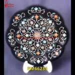 Pichkari Work On Round Black Marble Table Top