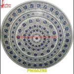 Round White Marble Table Top With Lapis Inlay