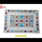 White Marble Tray With Semi Precious Stone Pichkari