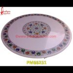 White Marble Table Top With Semi Precious Stone Pichkari